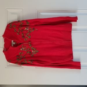 Vintage Coldwater creek red bird and pinecone winter zipper sweater